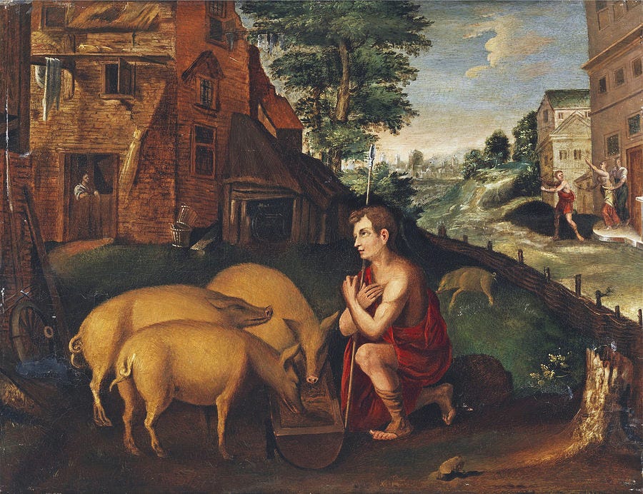 The prodigal son as swineherd Painting by Flemish School - Pixels