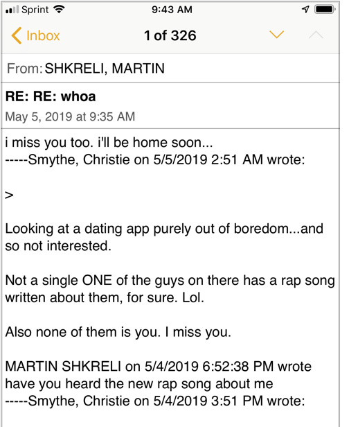 Email between me and Martin Shkreli while he was at Allenwood Low.