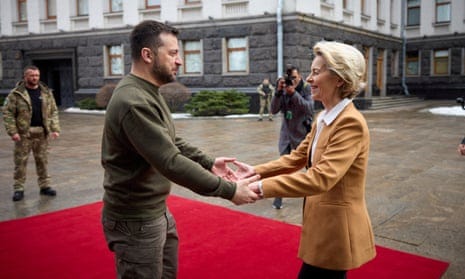 Volodymyr Zelenskiy welcoming Ursula von der Leyen to Kyiv earlier this year.
