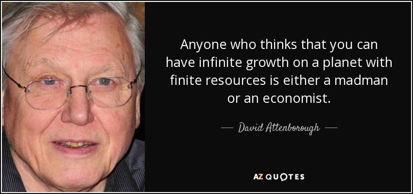 David Attenborough quote: Anyone who thinks that you can have infinite ...