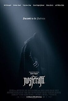 Nosferatu poster with just a glimpse of a shadowed figure. The darkest movie poster I can remember.