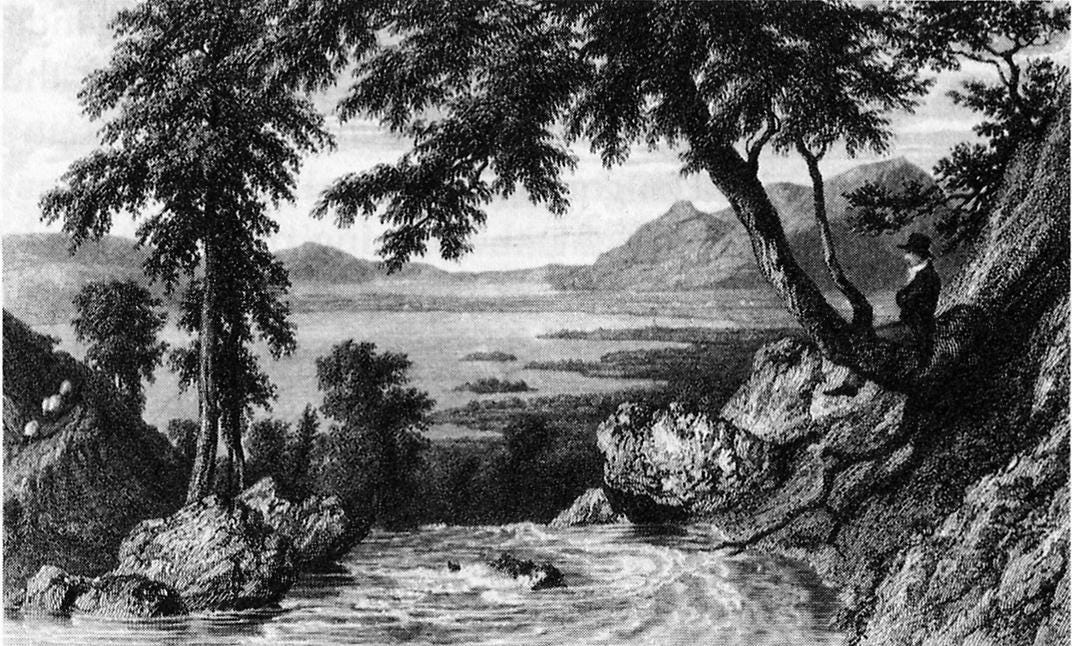 Poet Robert Southey practising English Romanticism above Derwent Water