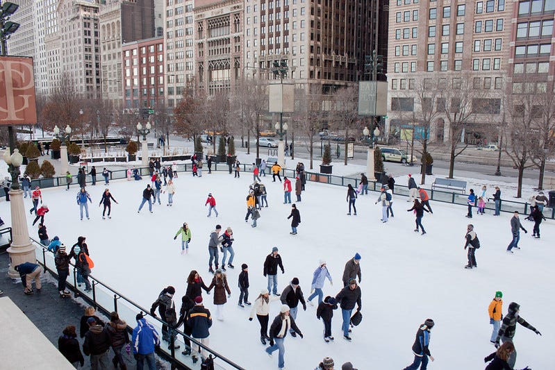 People ice skating in Chicago’s Millennium Park