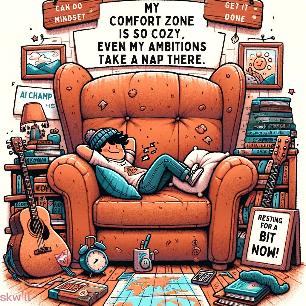 A person lounging on a couch and in their comfort zone.