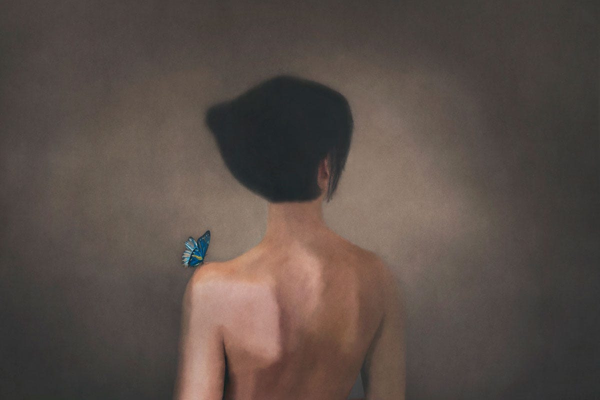 Back of Woman with Butterfly on Shoulder