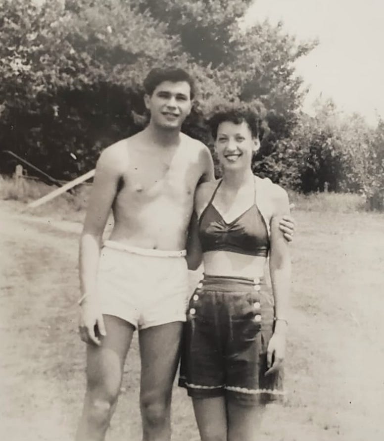 Black & white photo of the author's parents as newlyweds