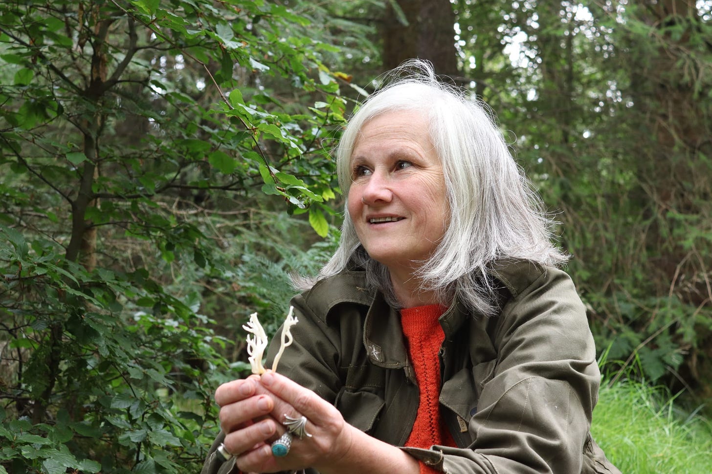 Mo Wild holding Fairy Fingers / White Spindles (Clavaria fragilis) - a tiny fungus that was not on the menu.