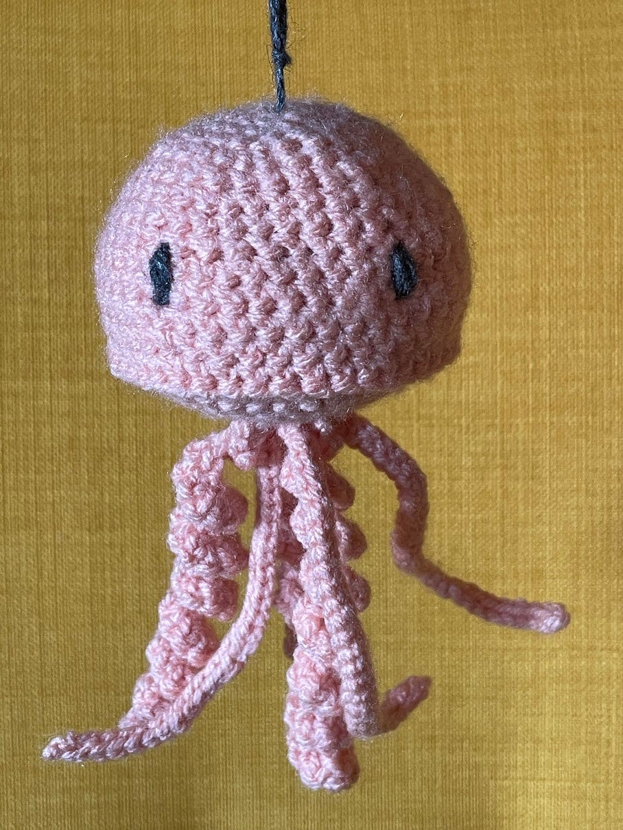 Crocheted pink jellyfish