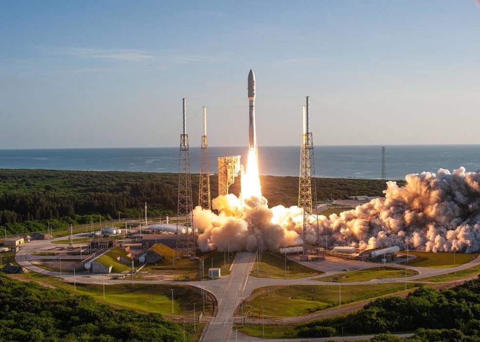 A United Launch Alliance Atlas V 541 rocket launches from Cape Canaveral Air Force Station’s Space Launch Complex 41 carrying NASA’s Mars Perseverance rover and Ingenuity helicopter.