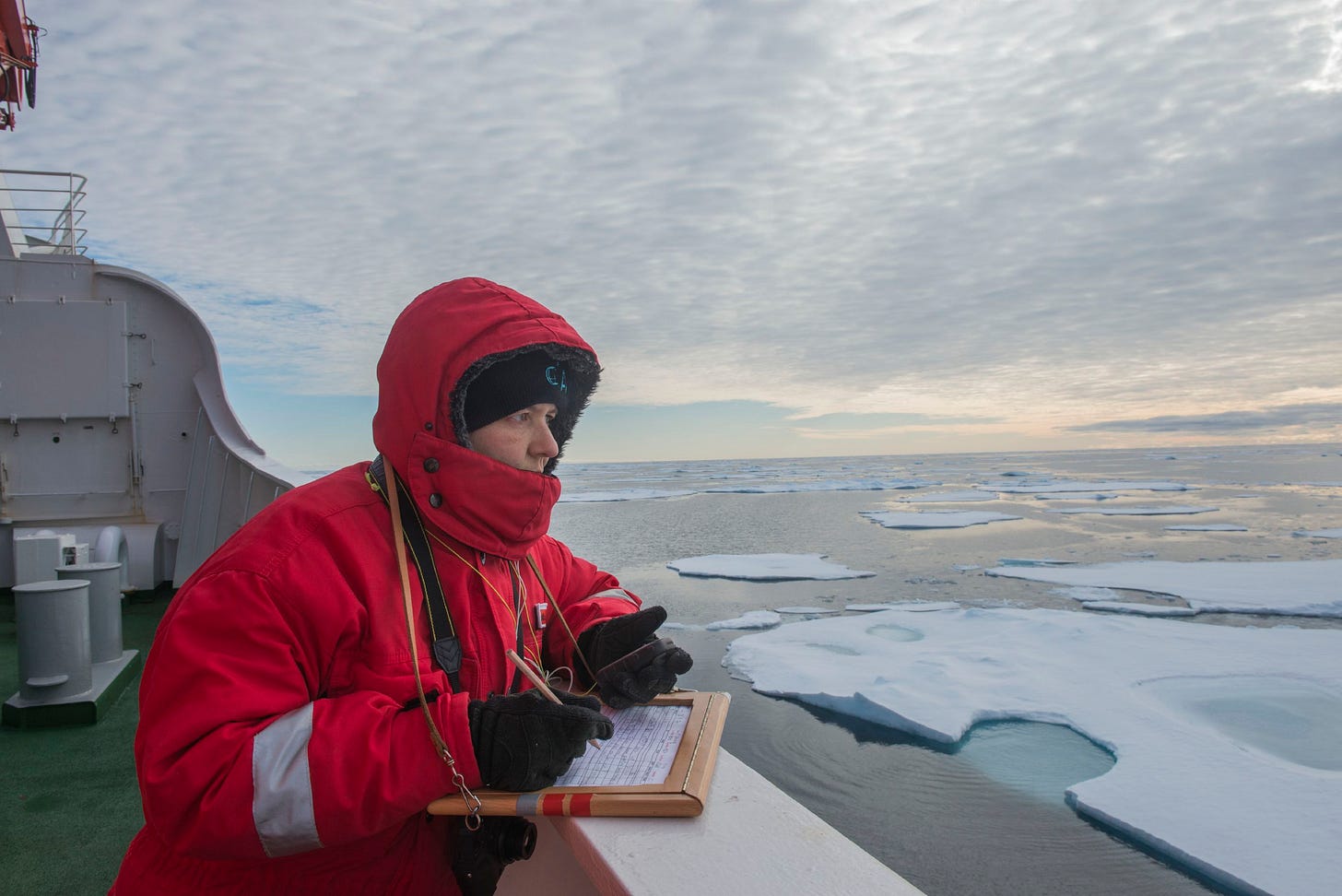 Melanie Bergmann counts Arctic Ocean plastic pollution during the transit time and between deployments on Polarstern icebreaker. August 31, 2017, Arctic Ocean. Photo: Alfred Wegener Institute / Esther Horvath Melanie Bergmann counts Arctic Ocean plastic pollution during the transit time and between deployments on Polarstern icebreaker. August 31, 2017, Arctic Ocean. Photo: Alfred Wegener Institute / Esther Horvath