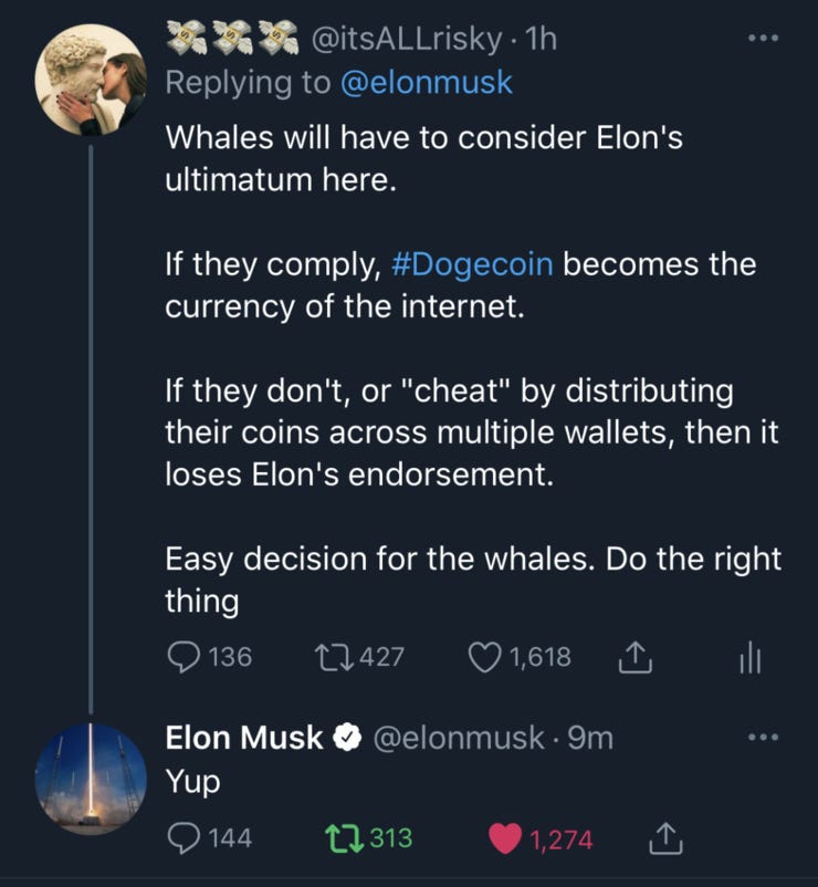 Elon is giving the whales a choice, and Dogecoin's destiny hangs in their grasp