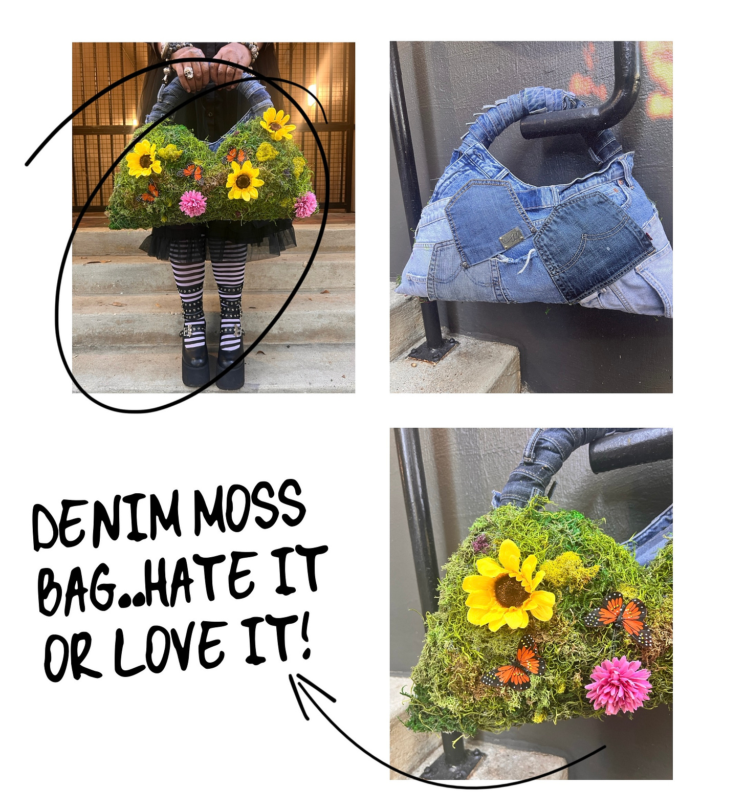  Denim Moss Bag: Love It or Leave It? tangie holding new bag from Funky Grunge Boutique