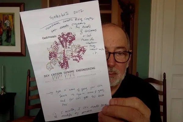 Photo of me holding to the camera a copy of the photocopied handout from Zaynor's 'Edit your genome with Crispr' workshop. An illustration of the Cas-9 protein & my handwritten notes adorn it. Photo of me holding to the camera a copy of the photocopied handout from Zaynor's 'Edit your genome with Crispr' workshop. An illustration of the Cas-9 protein & my handwritten notes adorn it.