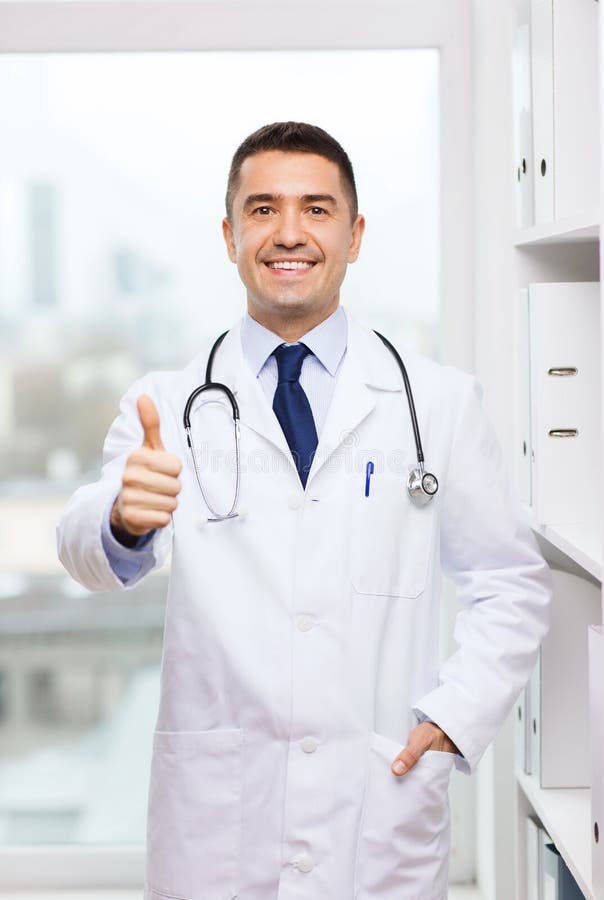 Smiling Doctor in White Coat at Medical Office Stock Photo - Image of gesture, like: 63787562