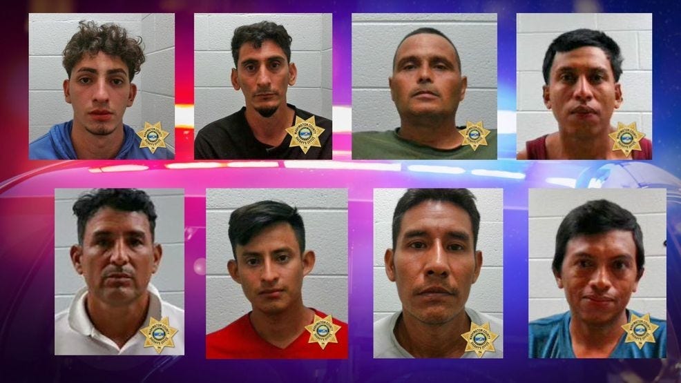 Eight men have been arrested for allegedly looting flood ravaged communities in the 107 area of Washington County, Tennessee (Photo Credit Washington County Tennessee Sheriff's Office/WCYB Graphics).