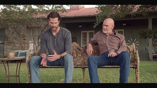 Jared Padalecki and Mitch Pileggi working out bear dadddy scene.