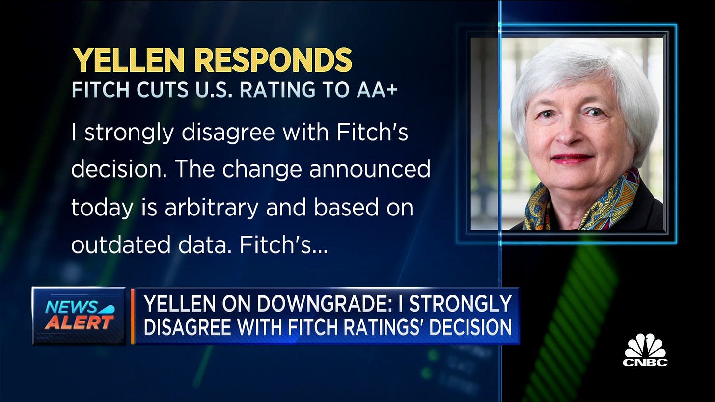 Treasury Secretary Janet Yellen responds to Fitch's decision to downgrade  U.S. to AA+