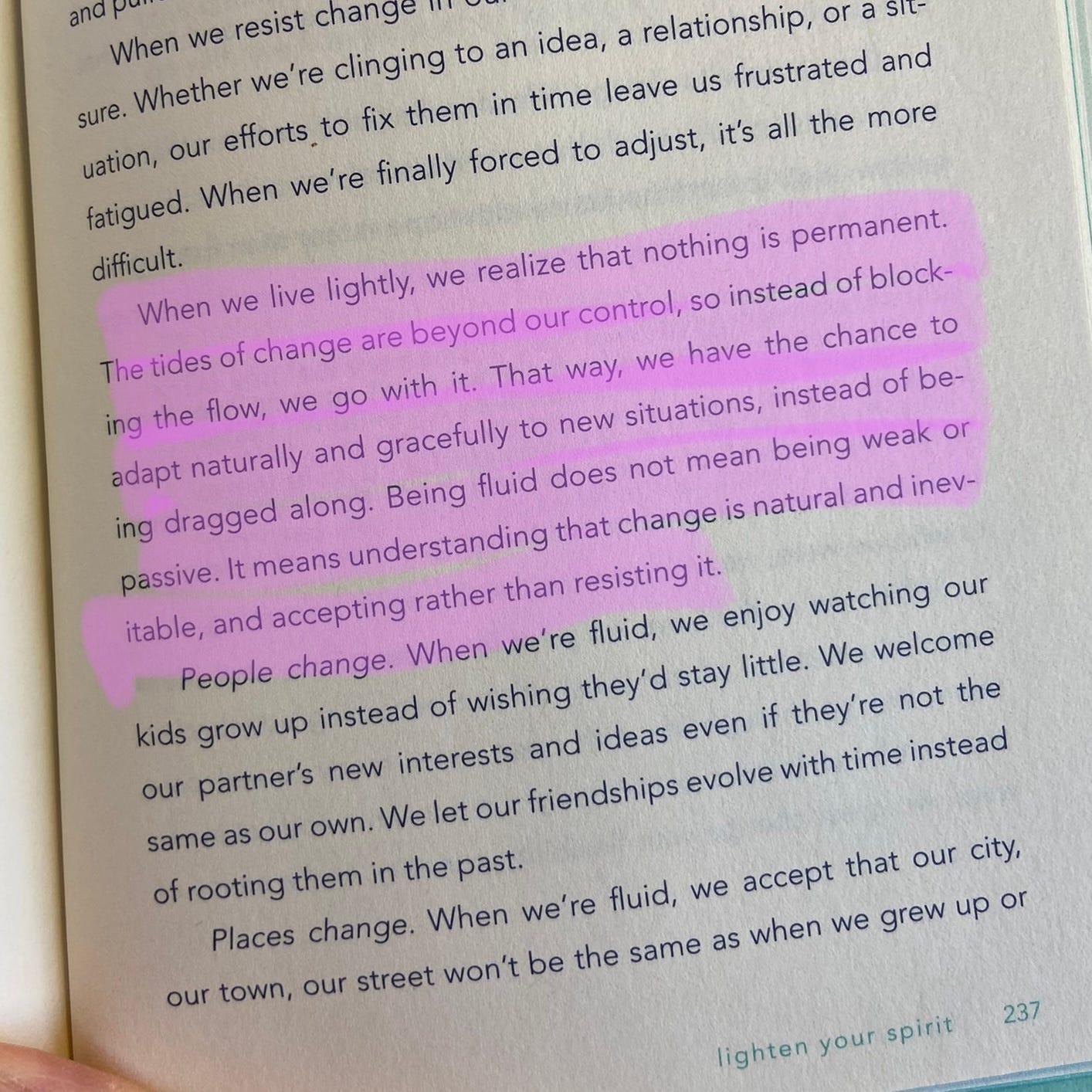 A highlighted passage in a book on living lightly