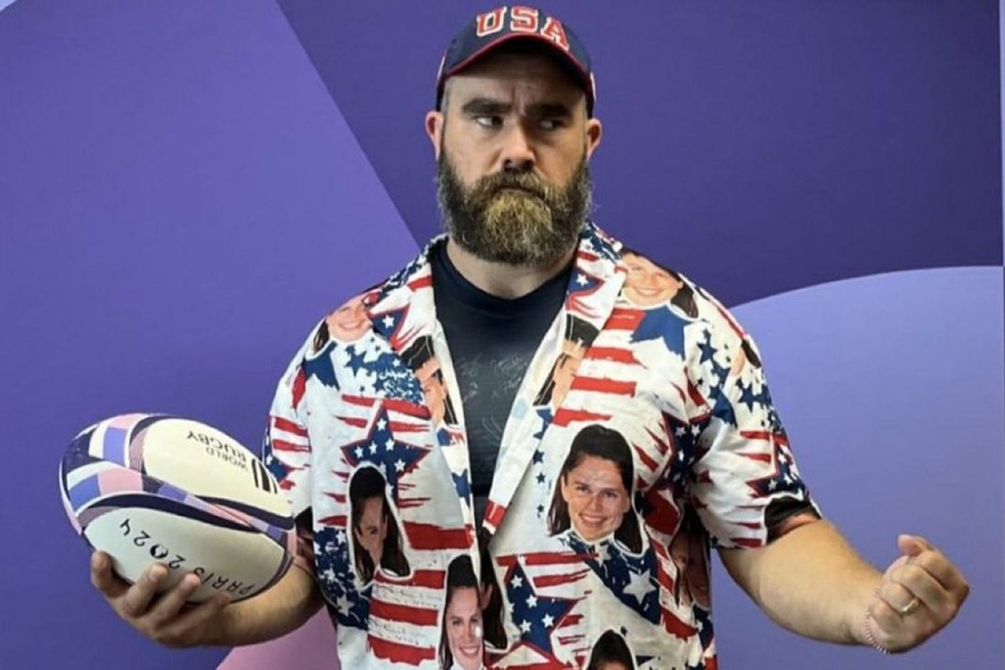 Jason Kelce Wears Ilona Maher Shirt at 2024 Olympics