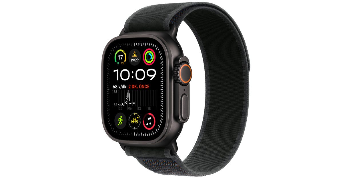 Apple Watch Ultra 2 GPS + Cellular, 49 mm Siyah Titanyum Kasa ve Siyah  Trail Loop - M/L satın alın - Apple (TR)