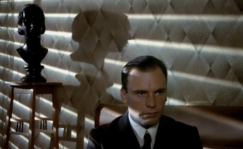 Jean-Louis Trintignant is sliced by filtered lights in Bertolucci’s “The Conformist” (1970)