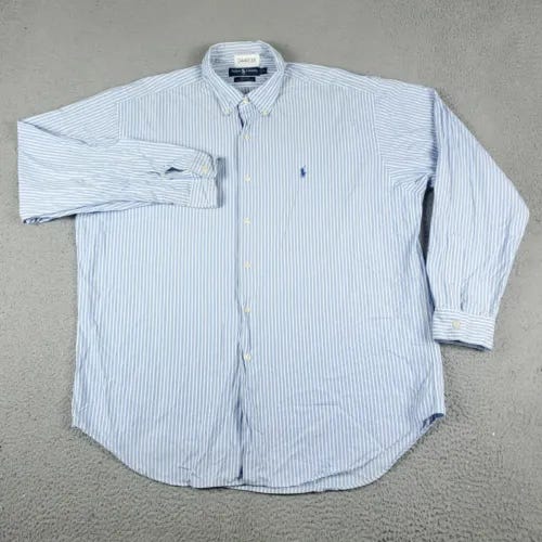 Ralph Lauren Shirt Mens XL Blue White Striped Pony Button Up Long Sleeve * - Picture 3 of 8