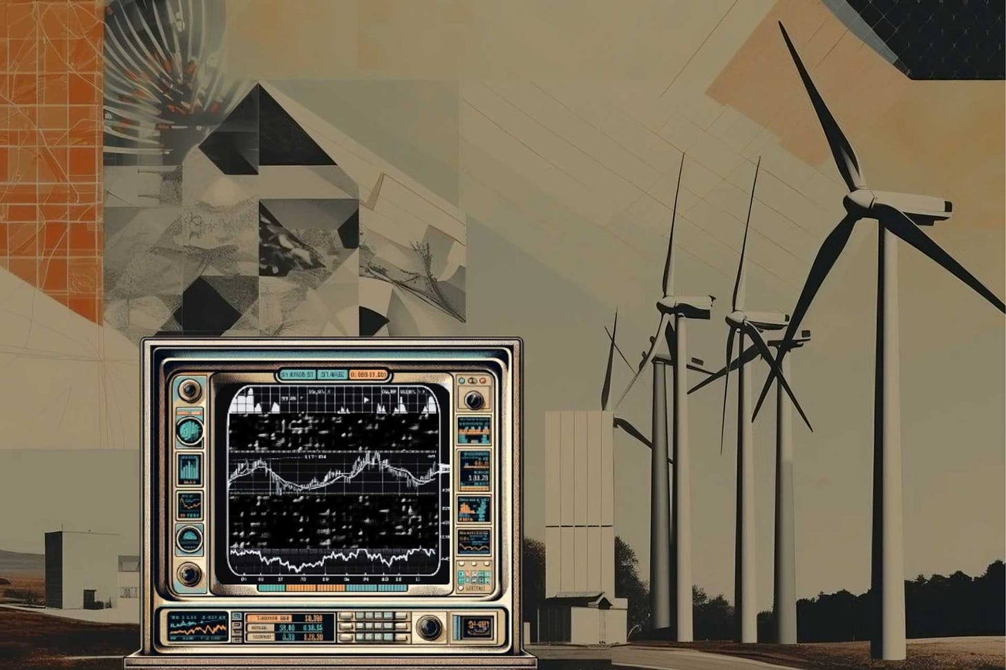 Art of computer juxtaposed over image of climate technology
