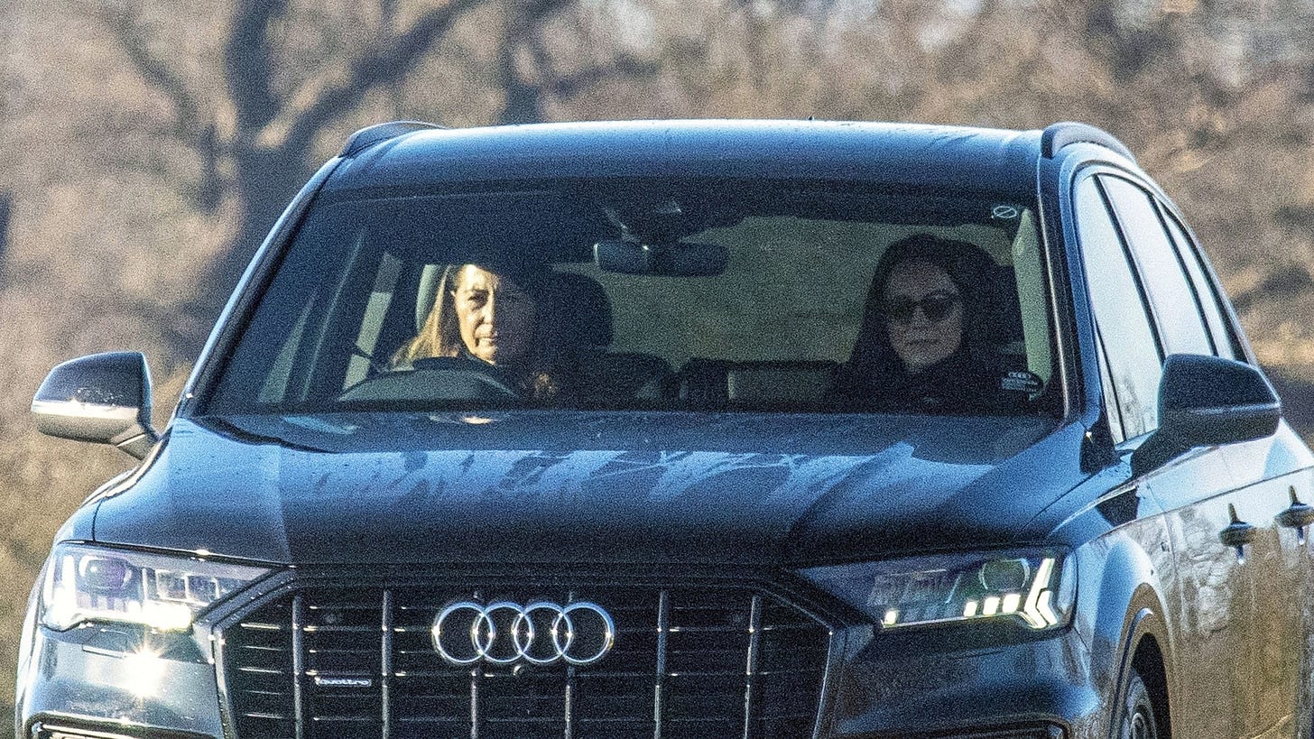 Kate Middleton and Carole Middleton sitting in a car