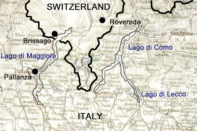 Map including Lake Magiore