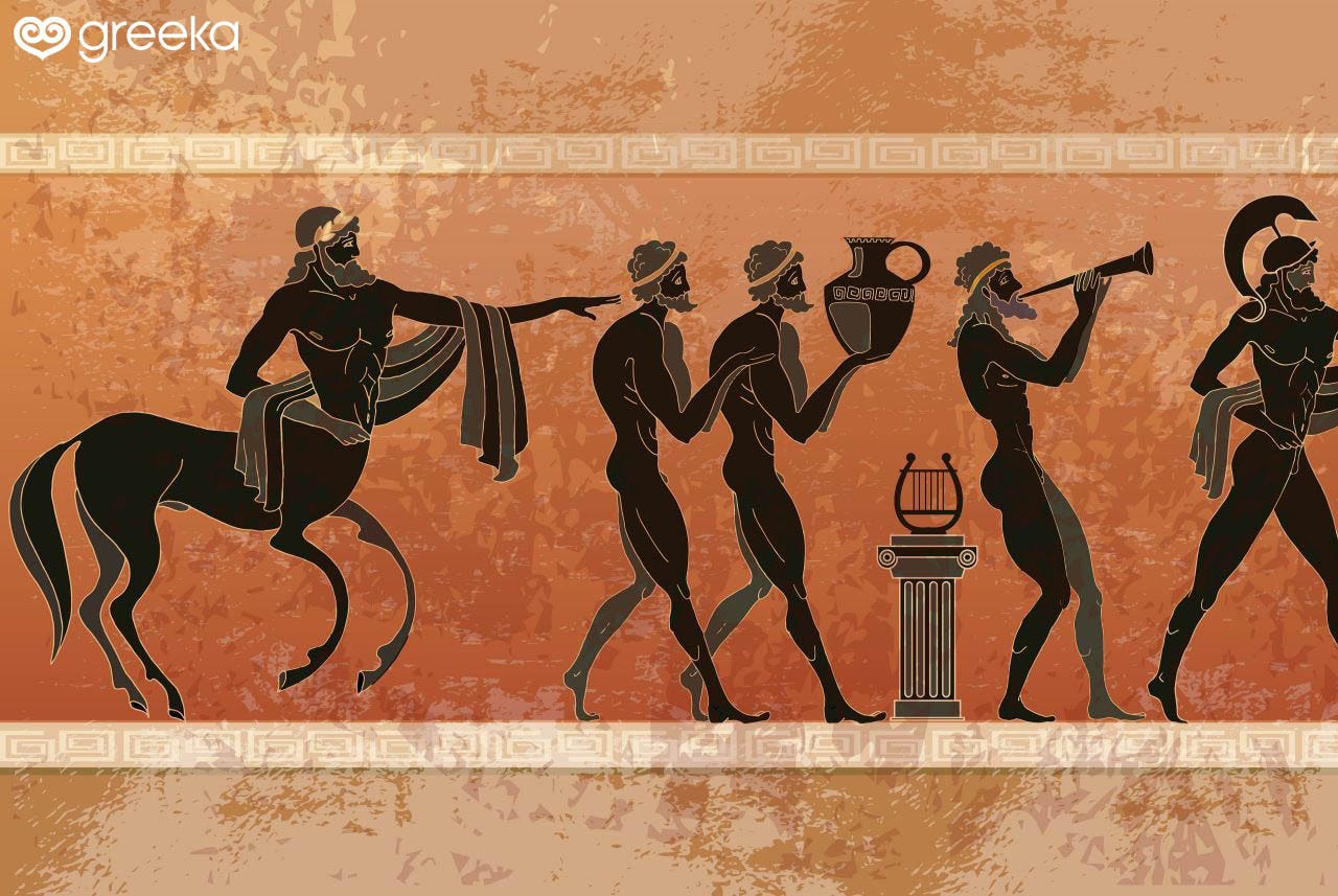 Black on red vase painting from Greece.