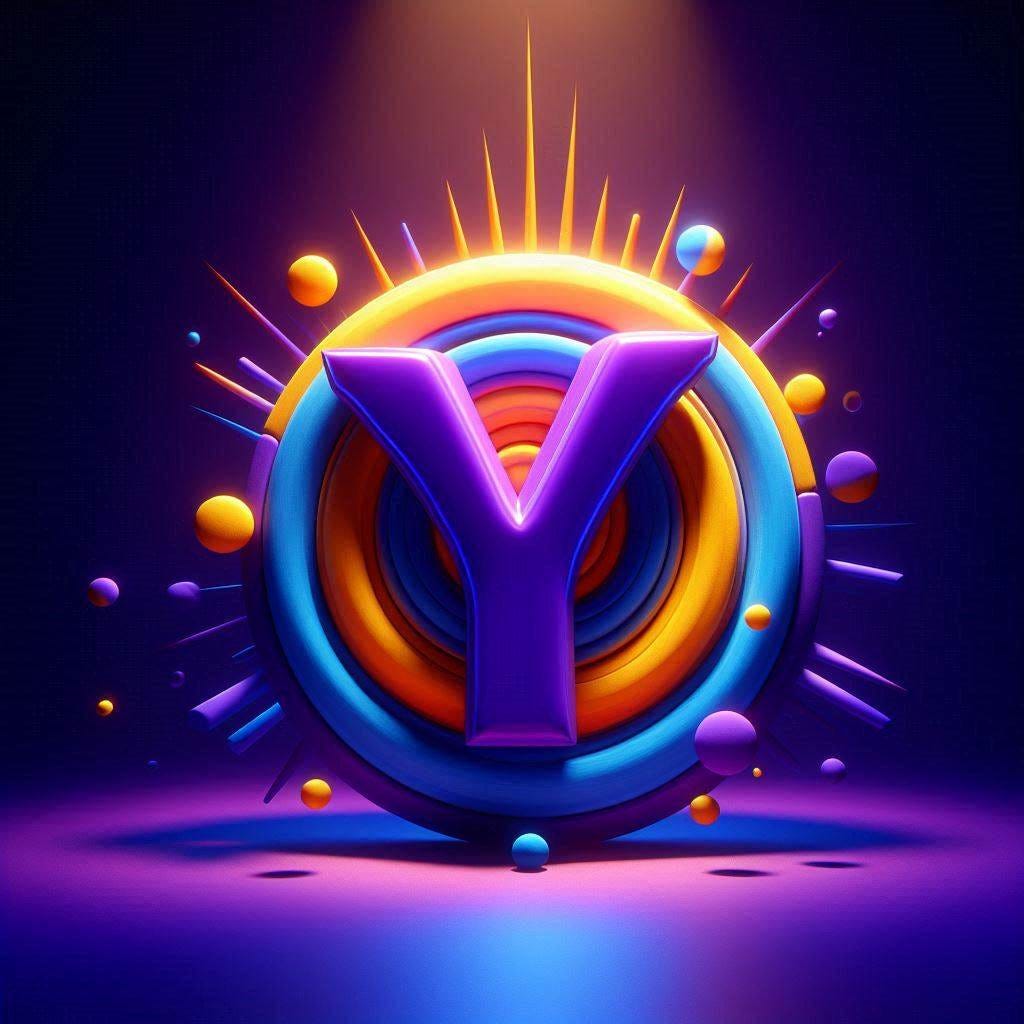 Yahoo logo  - Claymation - Using bright colours - minimalist image - Smooth Image - with 3d Effects with light projecting from the top in a dark room