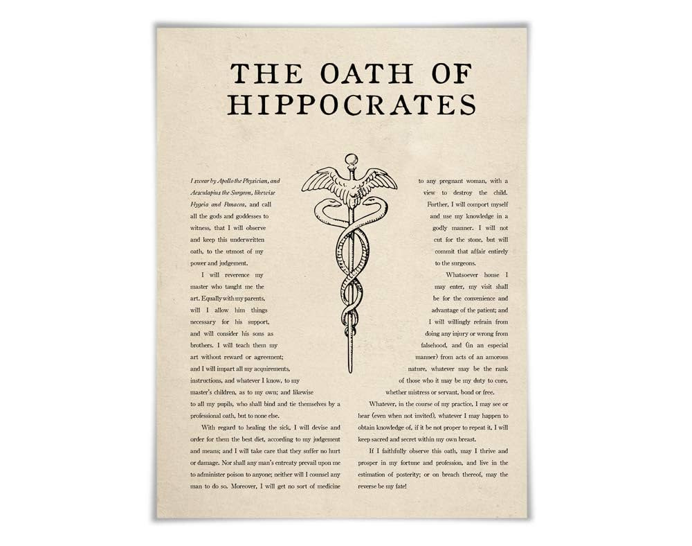 Amazon.com: The Hippocratic Oath Art Print. 5 Sizes/5 Backgrounds.  Hippocrates Quote. Doctor Medical Student Graduation. Hospital Office  Medicine Classroom Teacher : Handmade Products