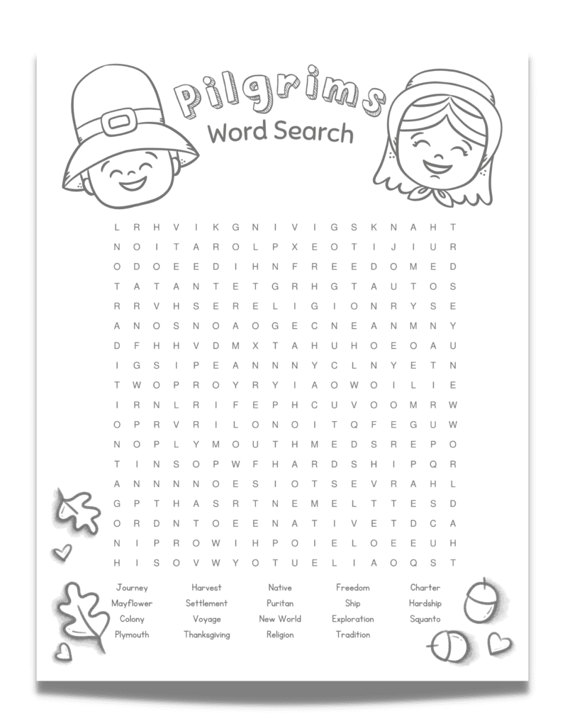 This image features a picture of Plum Jolly's Pilgrims Word Search.
