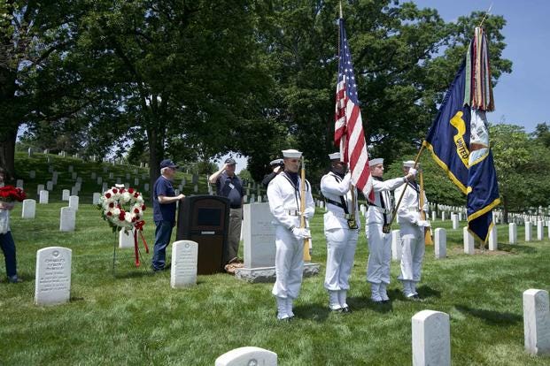 A U.S. Navy color guard at the USS Liberty remembrance event at Arlington.