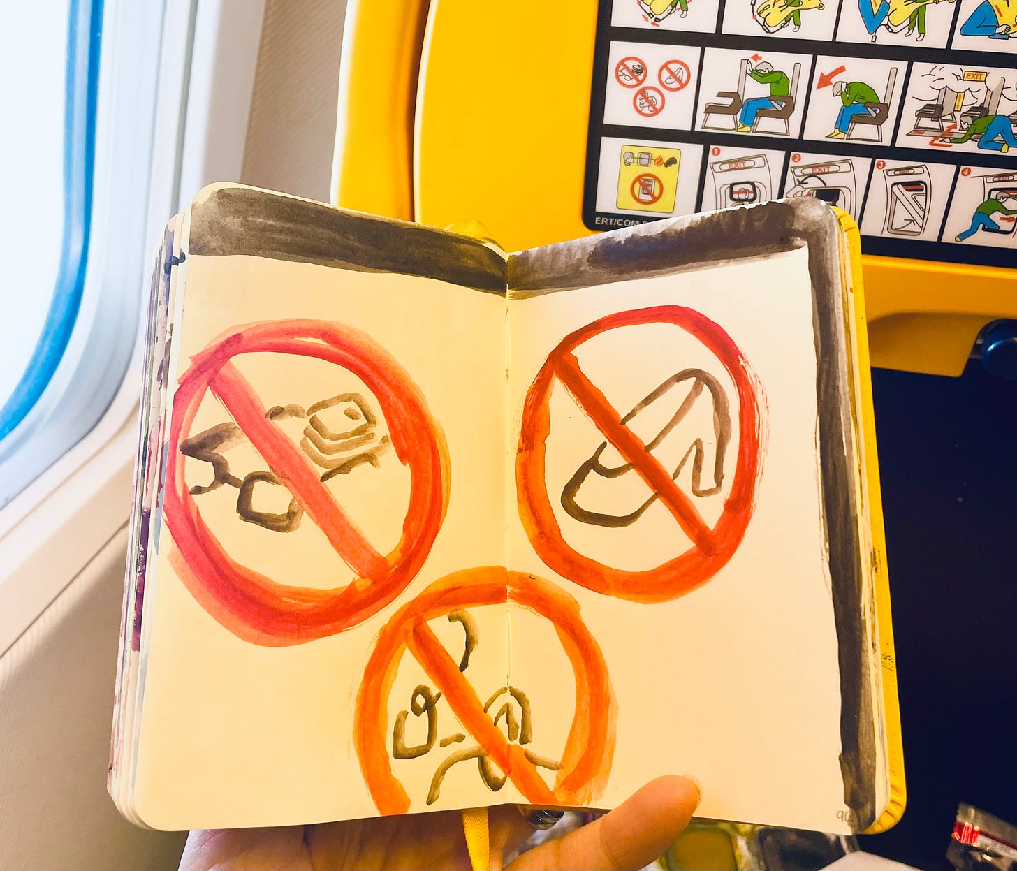 sketch of safety illustrations on plane