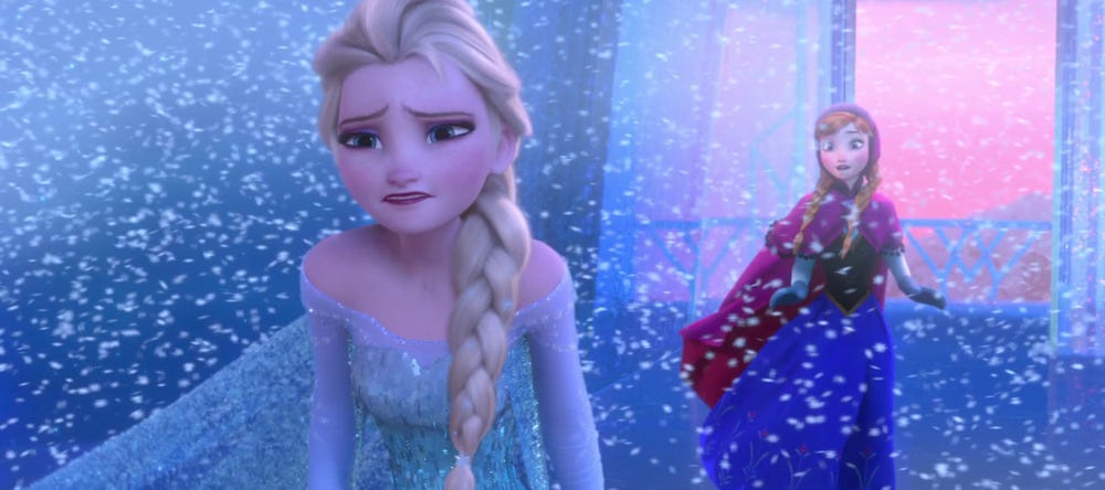 Elsa from Frozen looking like she's just set off an eternal winter