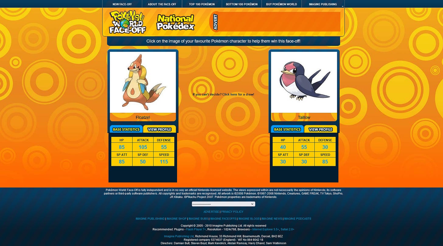 The Pokémon World Face-Off, which became very popular on their website back in April 2009