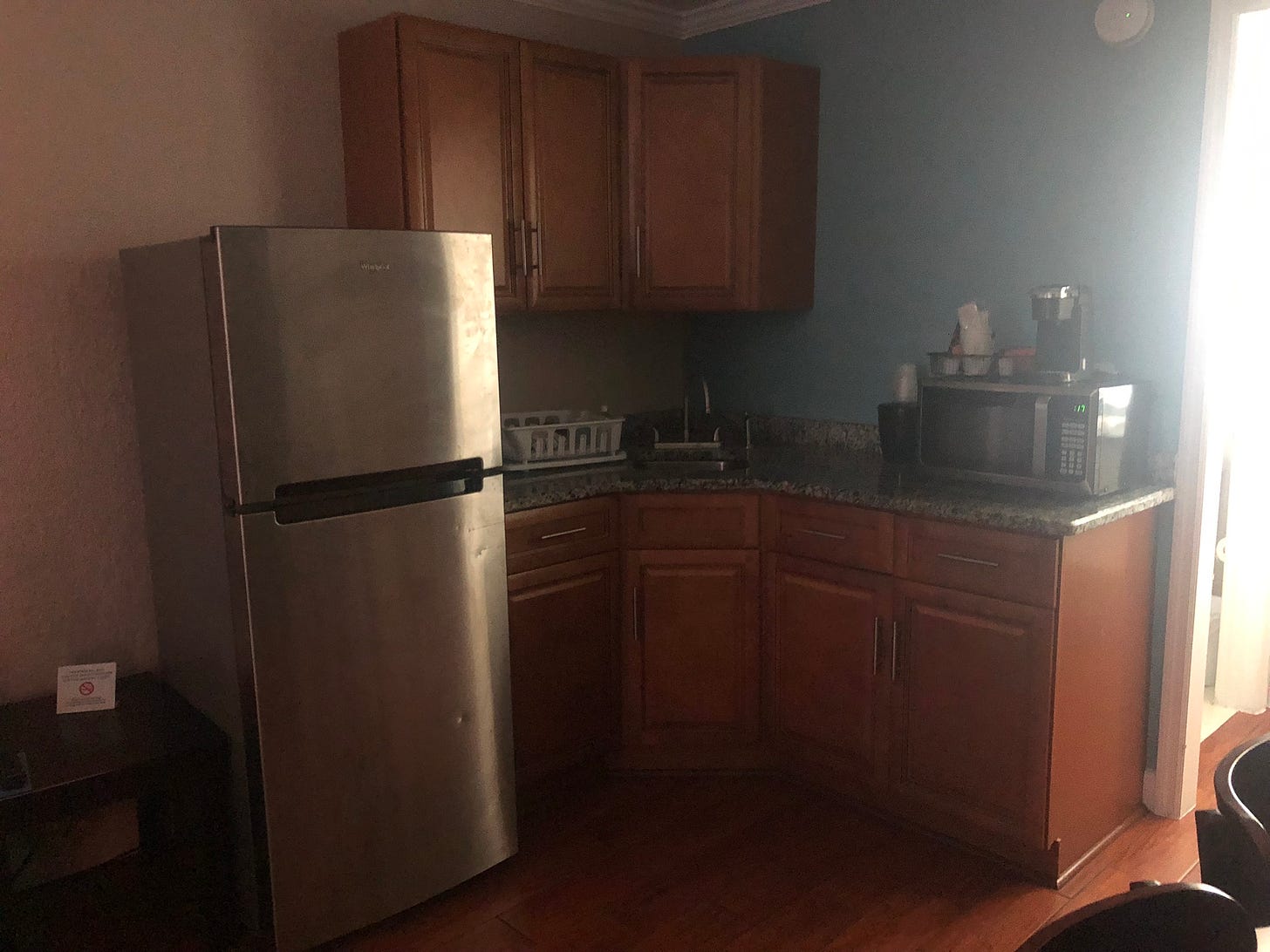 kitchen area of hotel room