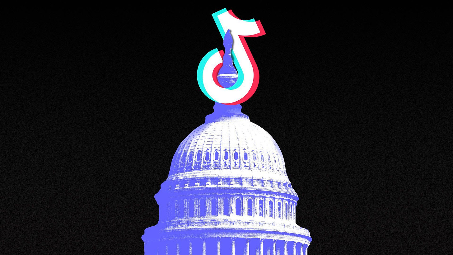 Illustration of the US Capitol with TikTok's logo.