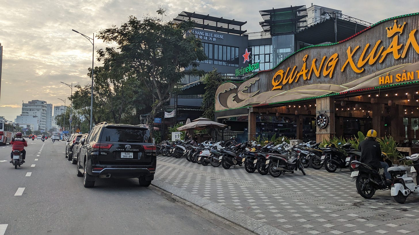street scene as the sun sets
