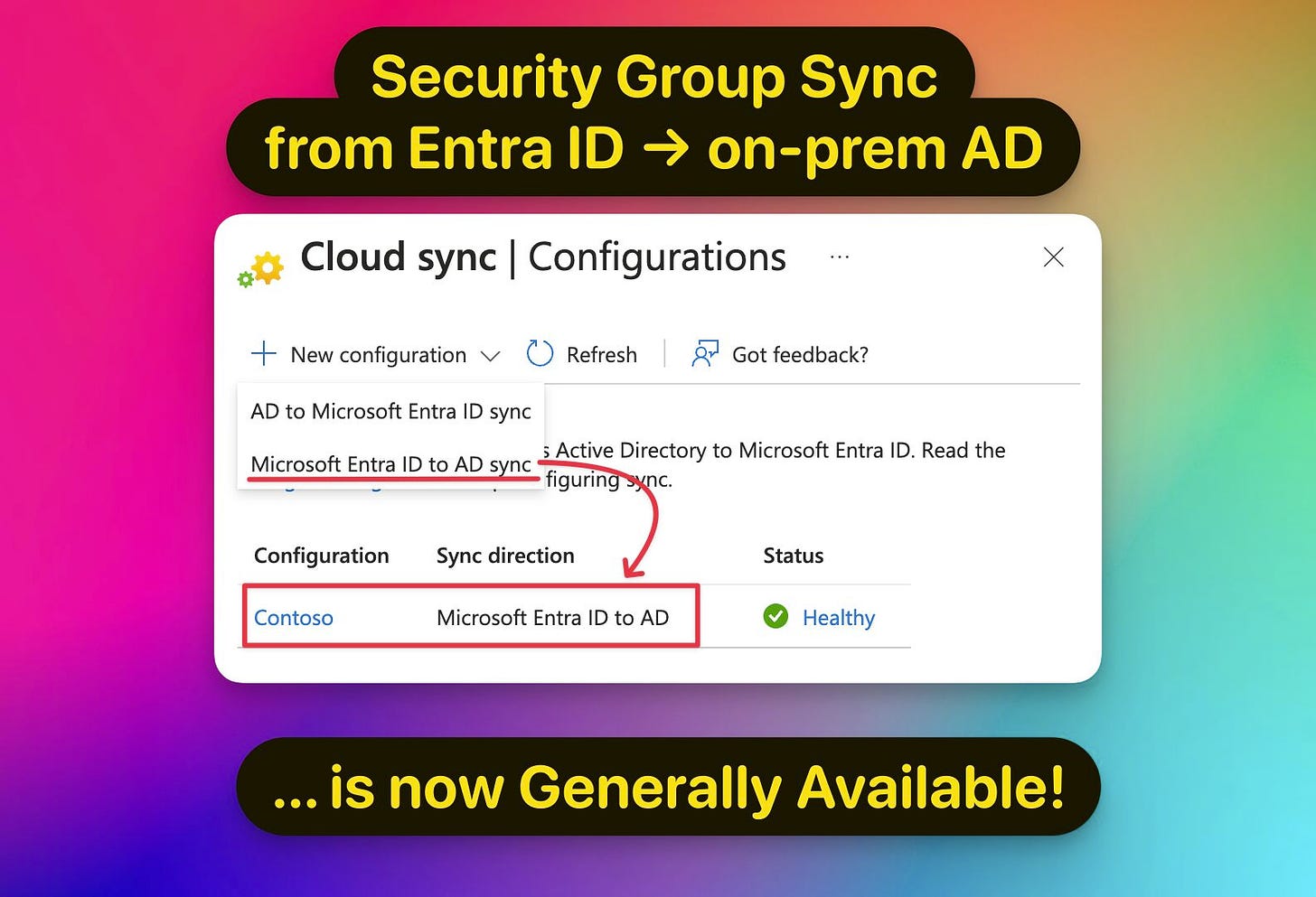 Security Groups Provisioning to AD in Cloud Sync – General Availability (GA) 
Screenshot of configuration