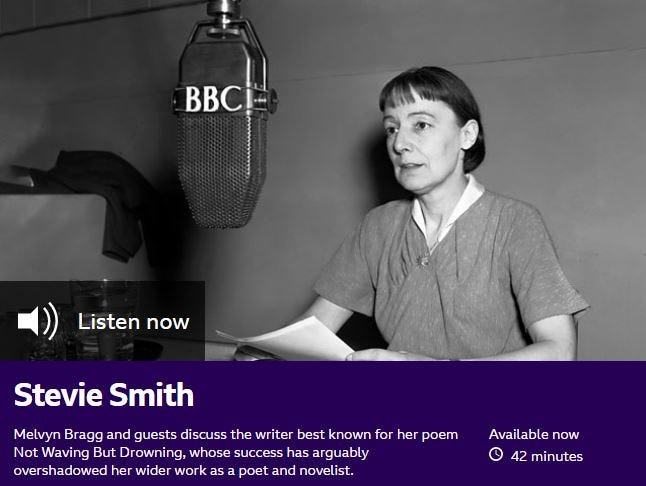 Stevie Smith sits at a BBC microphone