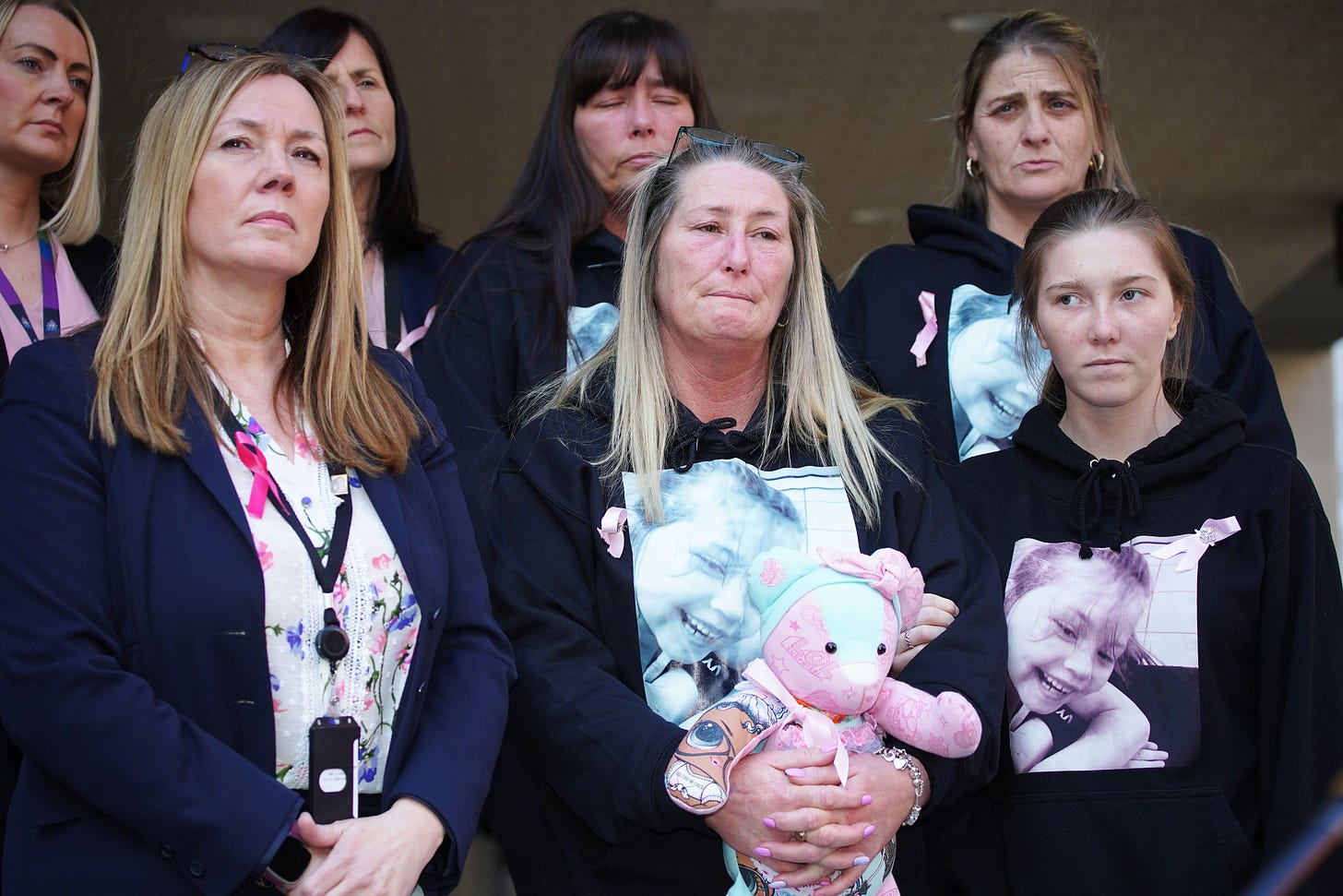 <p>Cheryl Korbel, (centre) mother of  Olivia Pratt-Korbel outside Manchester Crown Court</p>