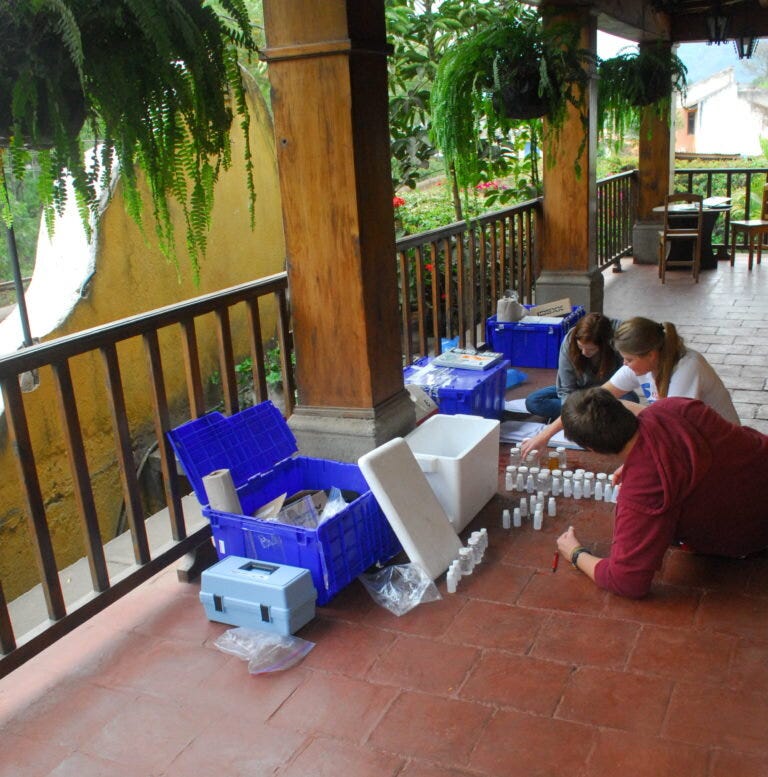 Testing drinking water samples in the hotel in Guatemala