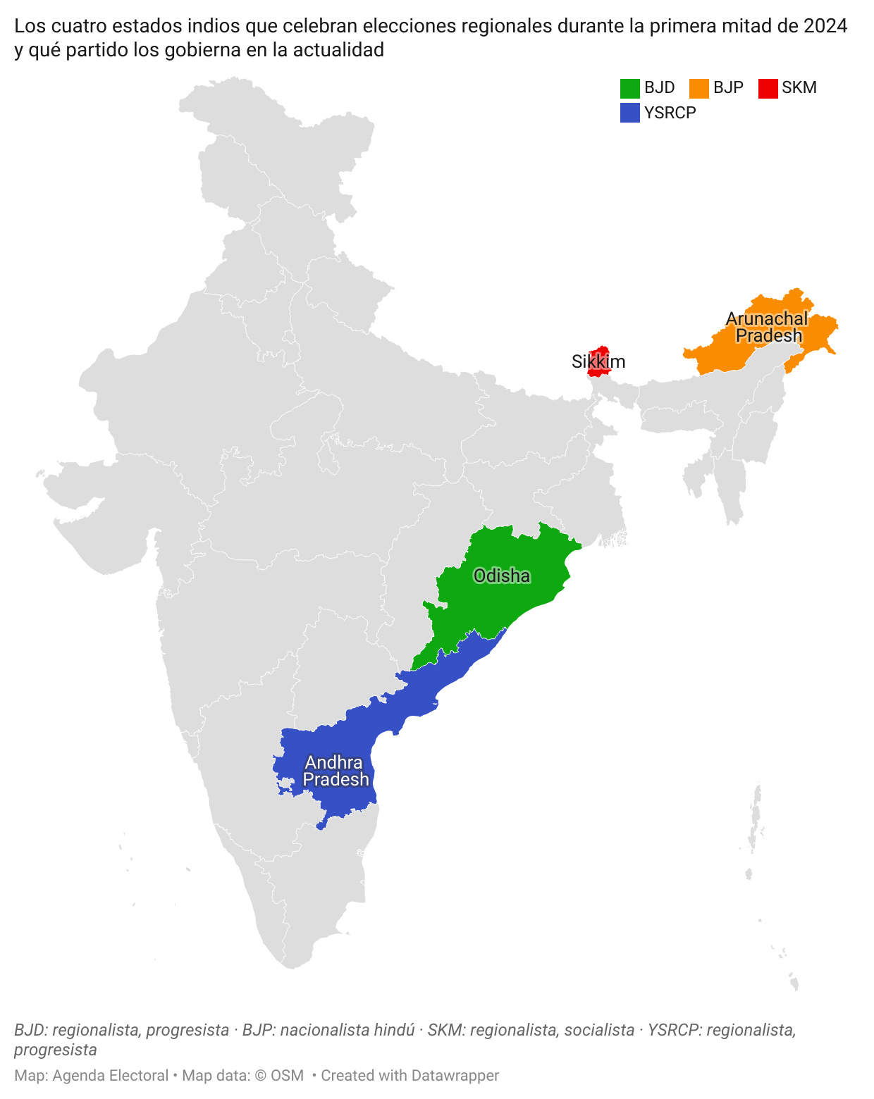 Mapa elecciones regionales India 2024