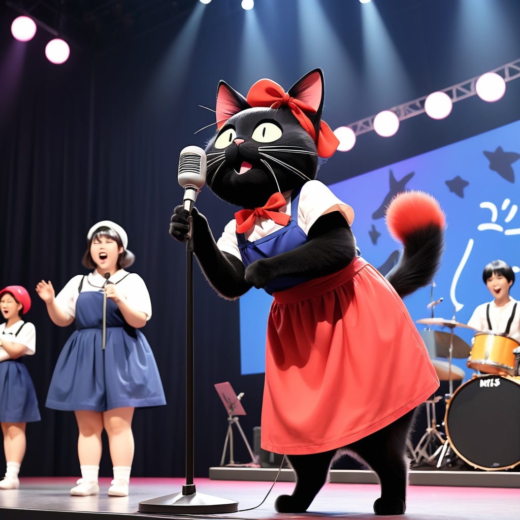 Coco the cat front-lining at a K-pop concert