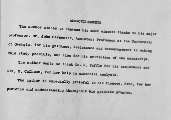 The acknolwedgements page of my dad’s master’s thesis The acknolwedgements page of my dad’s master’s thesis