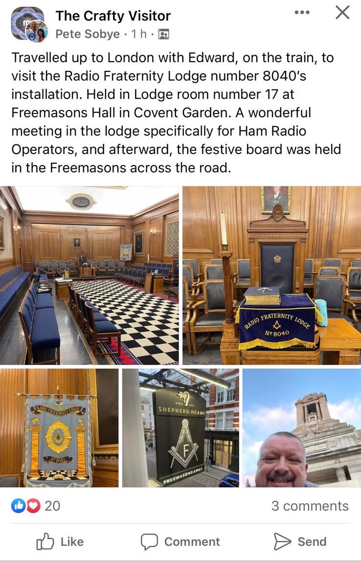 a Facebook post showing the inside of a masonic lodge