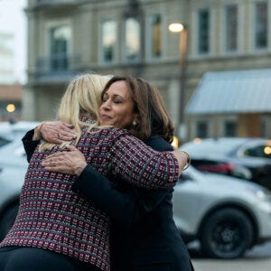 "Kamala Harris in Highland Park after shooting" under public domain via the Office of Vice President Kamala Harris