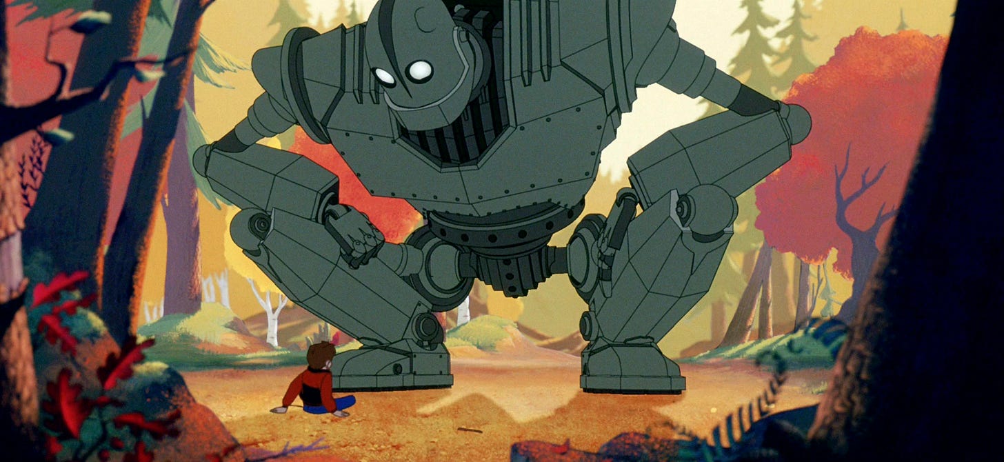 Frame from the 1999 animated classic film The Iron Giant.